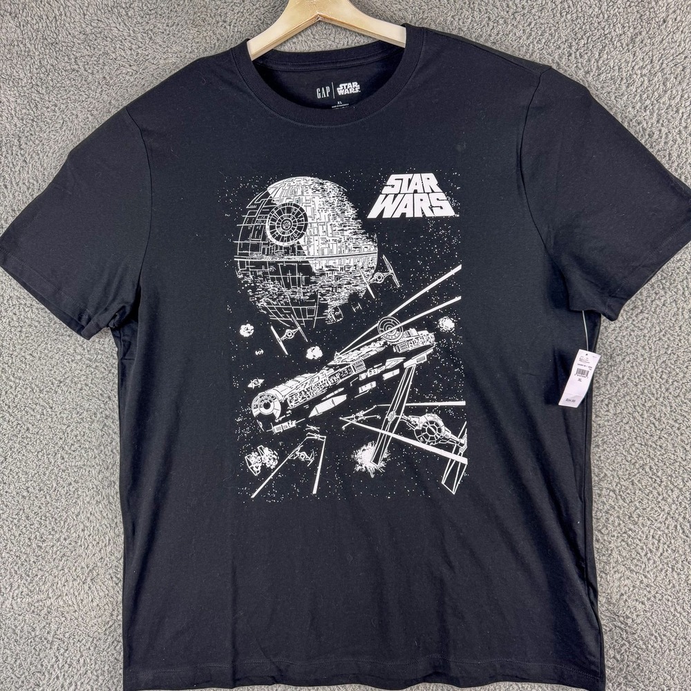 GAP Star Wars Mens XL Black Death Star Millennium Falcon Graphic T-Shirt 545992
